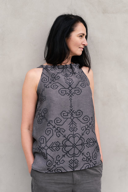 Linen Top with Sun Symbol