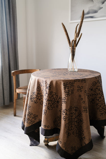 Black/bronze Linen Tablecloth, Austra Tree Pattern