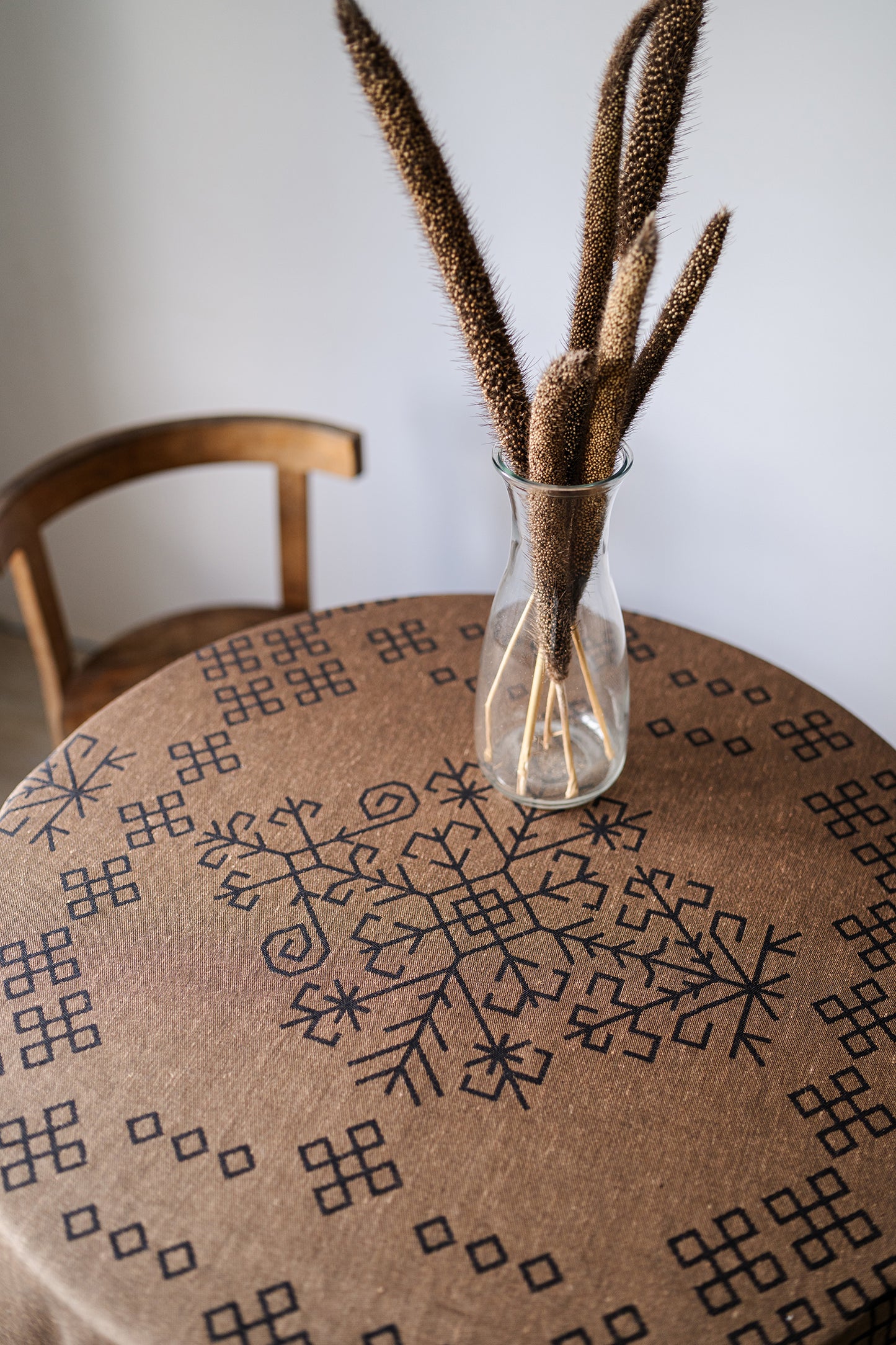 Black/bronze Linen Tablecloth, Austra Tree Pattern