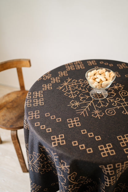 Black/bronze Linen Tablecloth, Austra Tree Pattern