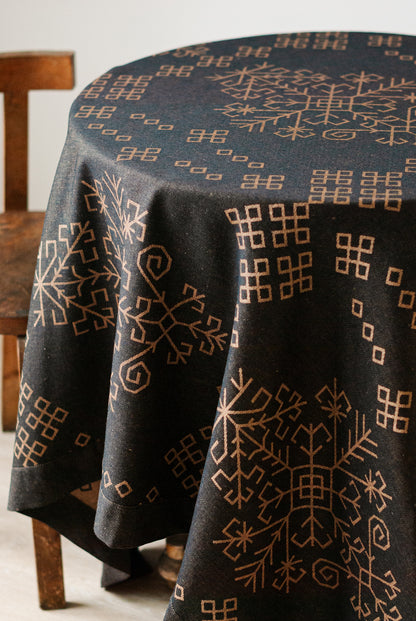 Black/bronze Linen Tablecloth, Austra Tree Pattern