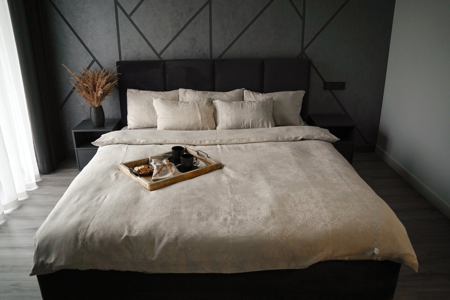 Bed Linen Duvet Cover Set with Sun Symbol, beige
