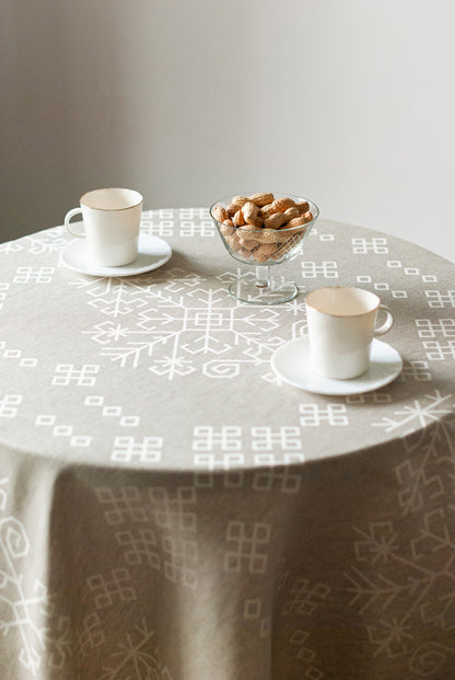 Natural Linen Tablecloth, Austra Tree Pattern