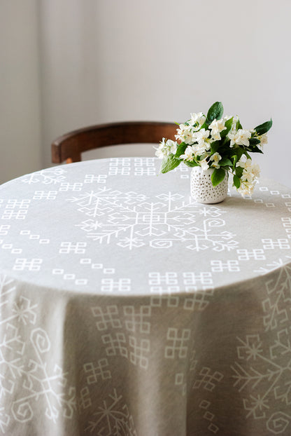 Natural Linen Tablecloth, Austra Tree Pattern