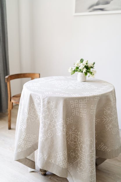 Natural Linen Tablecloth, Austra Tree Pattern