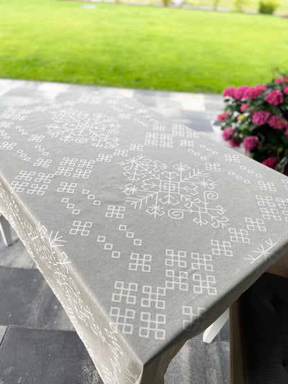 Natural Linen Tablecloth, Austra Tree Pattern