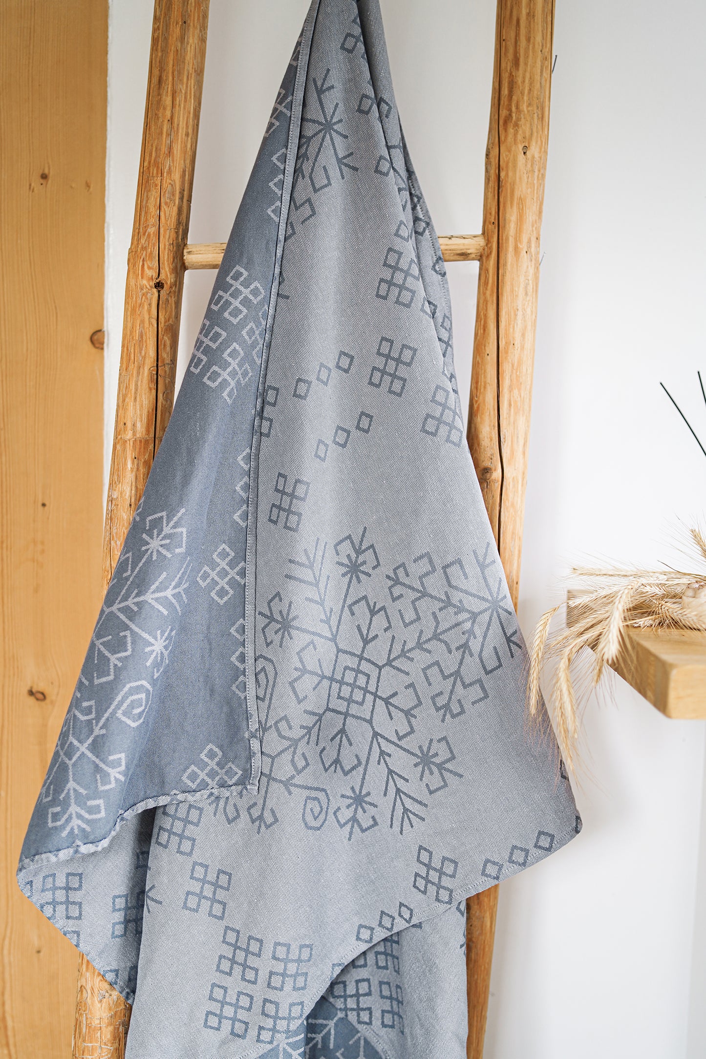 Grey Linen Towel, Austra tree Pattern