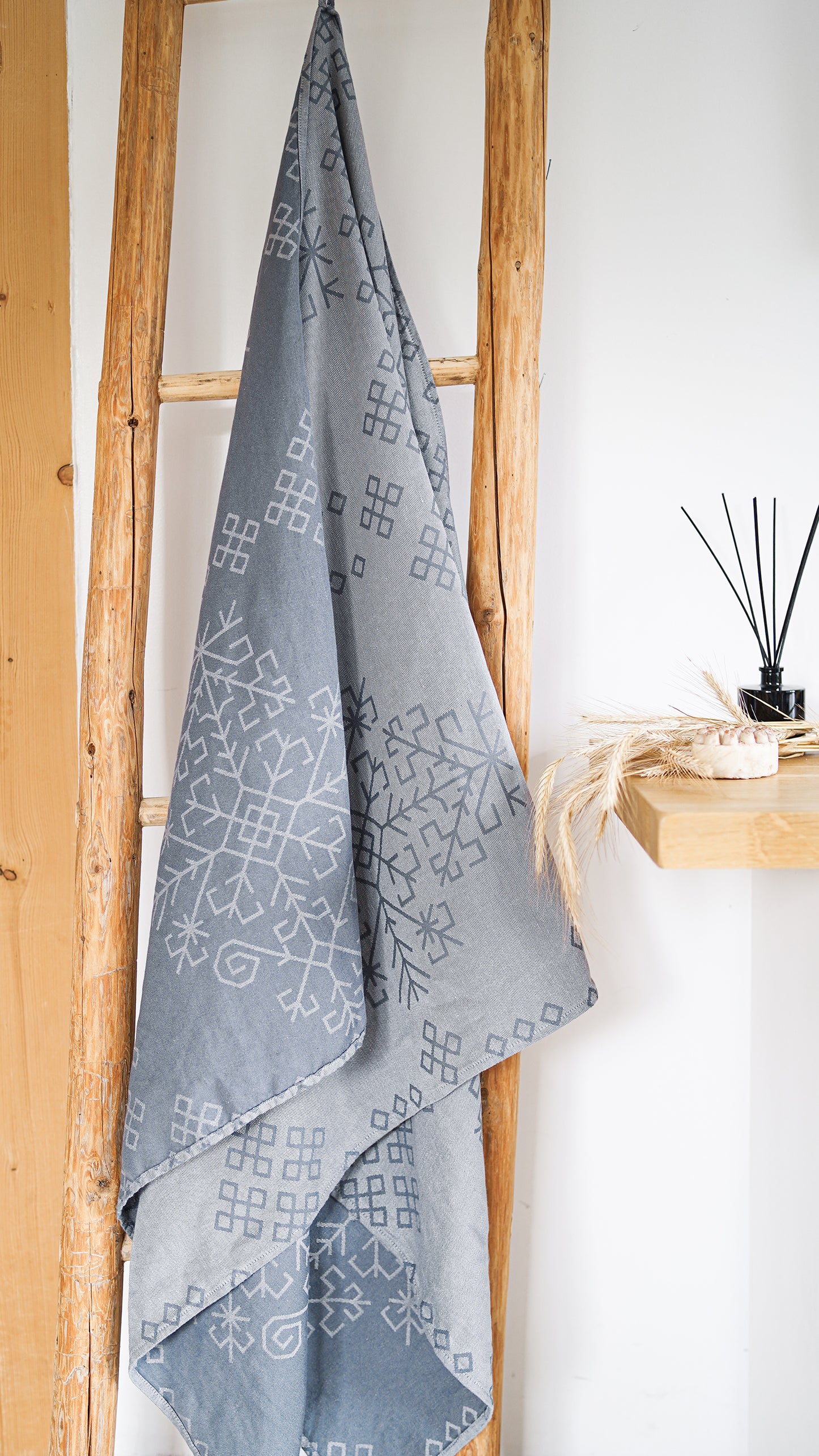 Grey Linen Towel, Austra tree Pattern