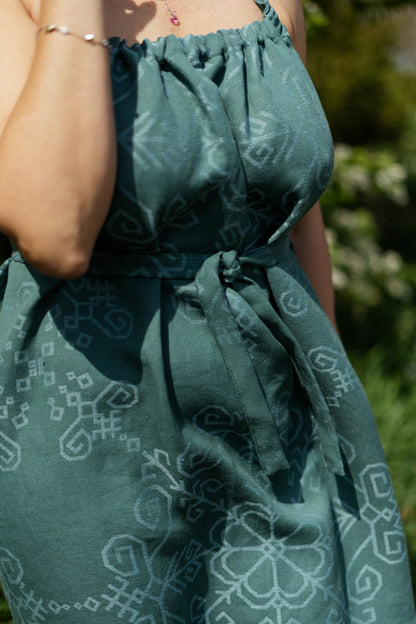 Sauna two-sided dress with Sun Mandala, green
