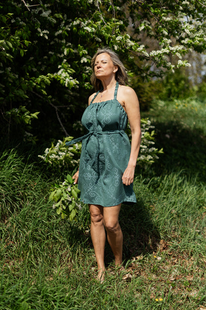 Sauna two-sided dress with Sun Mandala, green