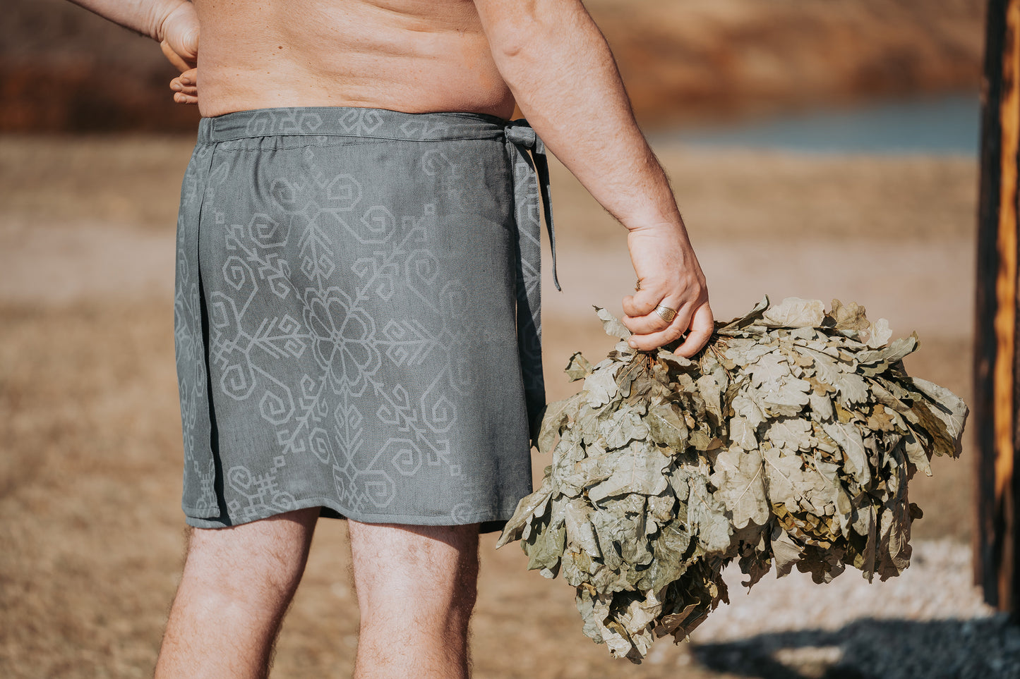 Sauna wrap towel with Sun Mandala, grey