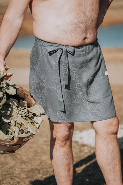 Sauna wrap towel with Sun Mandala, grey