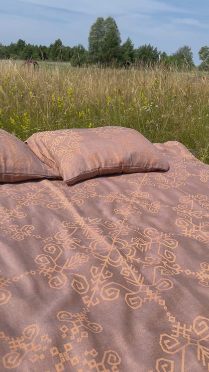 Bed Linen Duvet Cover Set with Sun Symbol, grey/sand